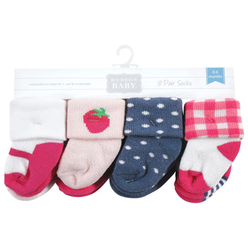 Hudson Baby Unisex Baby Cotton Rich Newborn And Terry Socks, Pink Strawberry, 0-6 Months