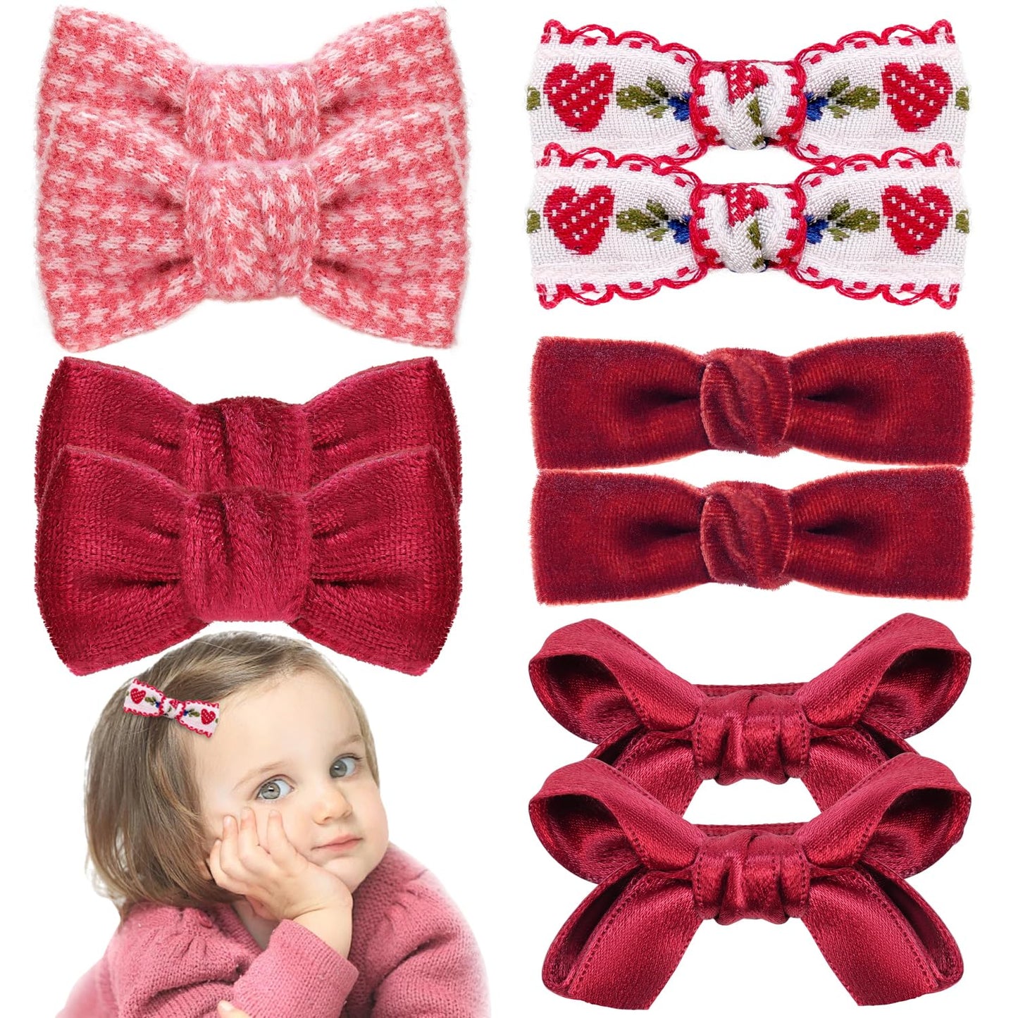 Weenkilly Baby Hair Clips, 10 Pcs 2' Fully Lined Cotton Blend Hair Bows For Babies, Toddlers & Little Girls (Red)