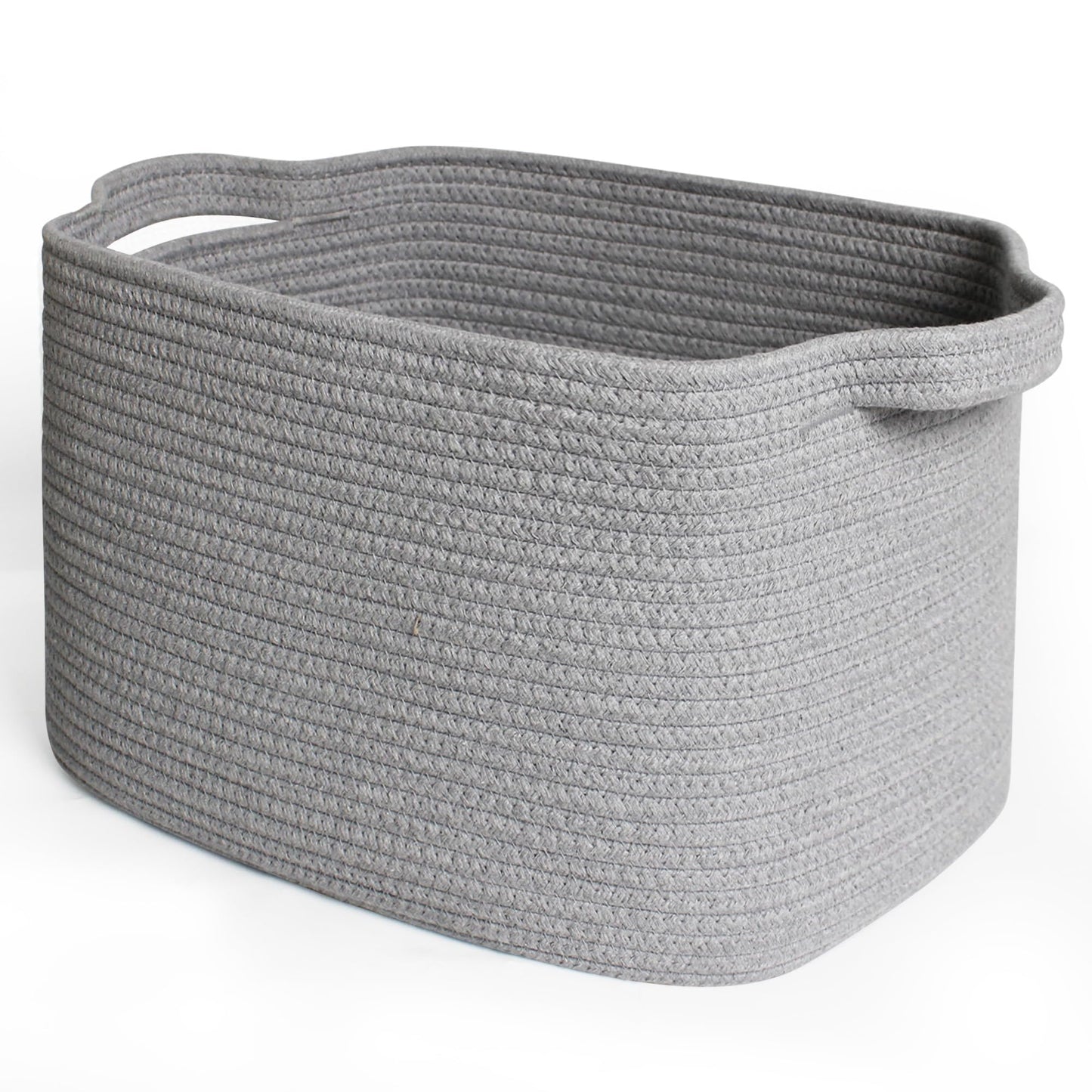 MEGASKET Grey Woven Storage Basket, 15 x9 x11  Medium Cotton Rope Baskets for Organizing Dog Toy, Magazine, Cloth, Shoe Bin for 