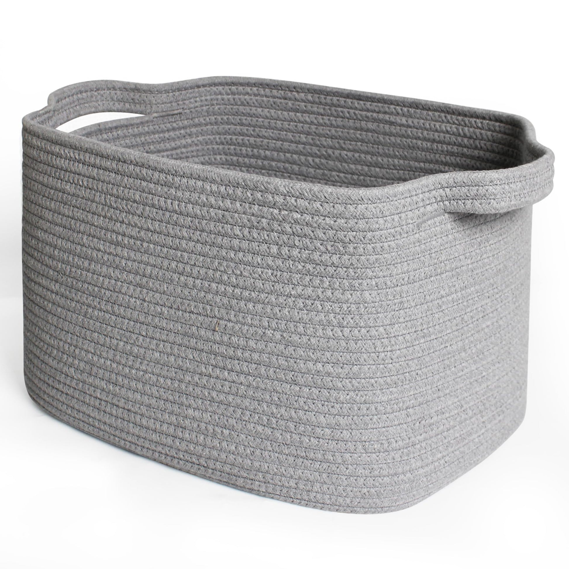 MEGASKET Grey Woven Storage Basket, 15 x9 x11  Medium Cotton Rope Baskets for Organizing Dog Toy, Magazine, Cloth, Shoe Bin for 