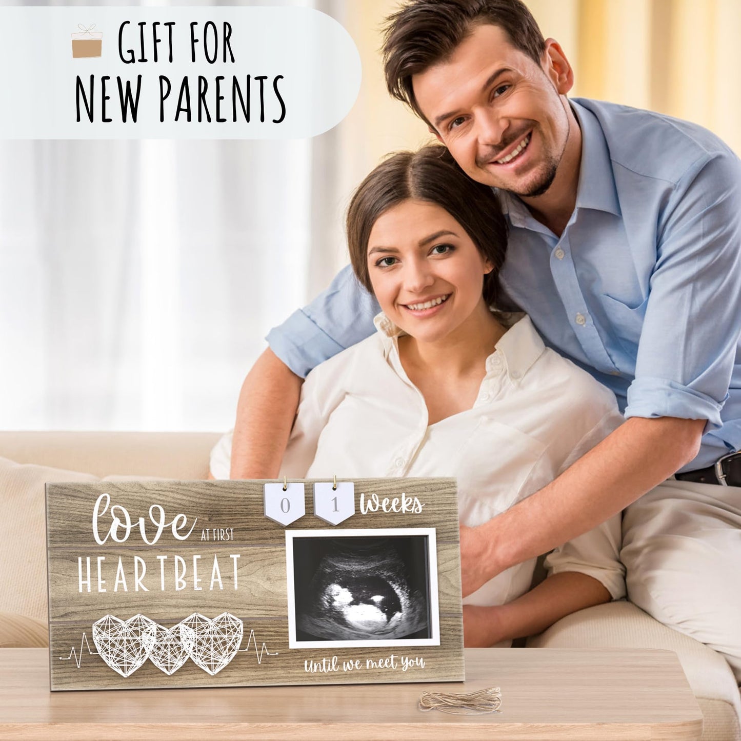 Baby Sonogram Picture Frame With Countdown Weeks - 3 Hearts Design, 4'X3' Ultrasound Photo, Pregnancy Announcements, Gender Re