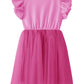Twkioue Girl Ruffle Sleeve Dress Crewneck Tutu Tulle Fluffy Solid Color Dresses 817 Rose Red 130
