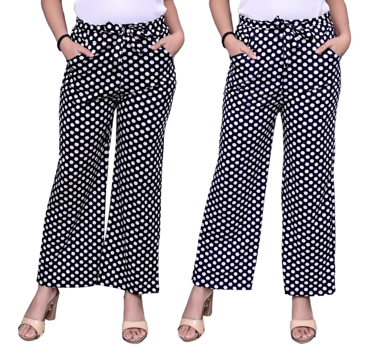 FNOCKS Girls Casual Wear Cotton Lycra Polka Print Pajama Combo Pack of 2 Black & Navy Blue