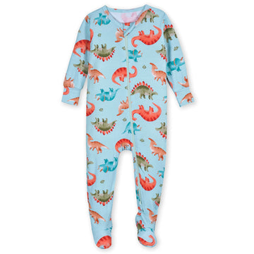 Gerber Unisex Baby Toddler Buttery Soft Snug Fit Footed Pajamas With Viscose Made From Eucalyptus, Dino, 6-9 Months