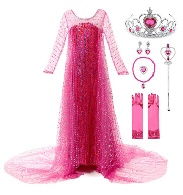 Jerrisapparel Girls Princess Costume Birthday Party Christmas Fancy Dress Up (6, Hot Pink With Accessories)