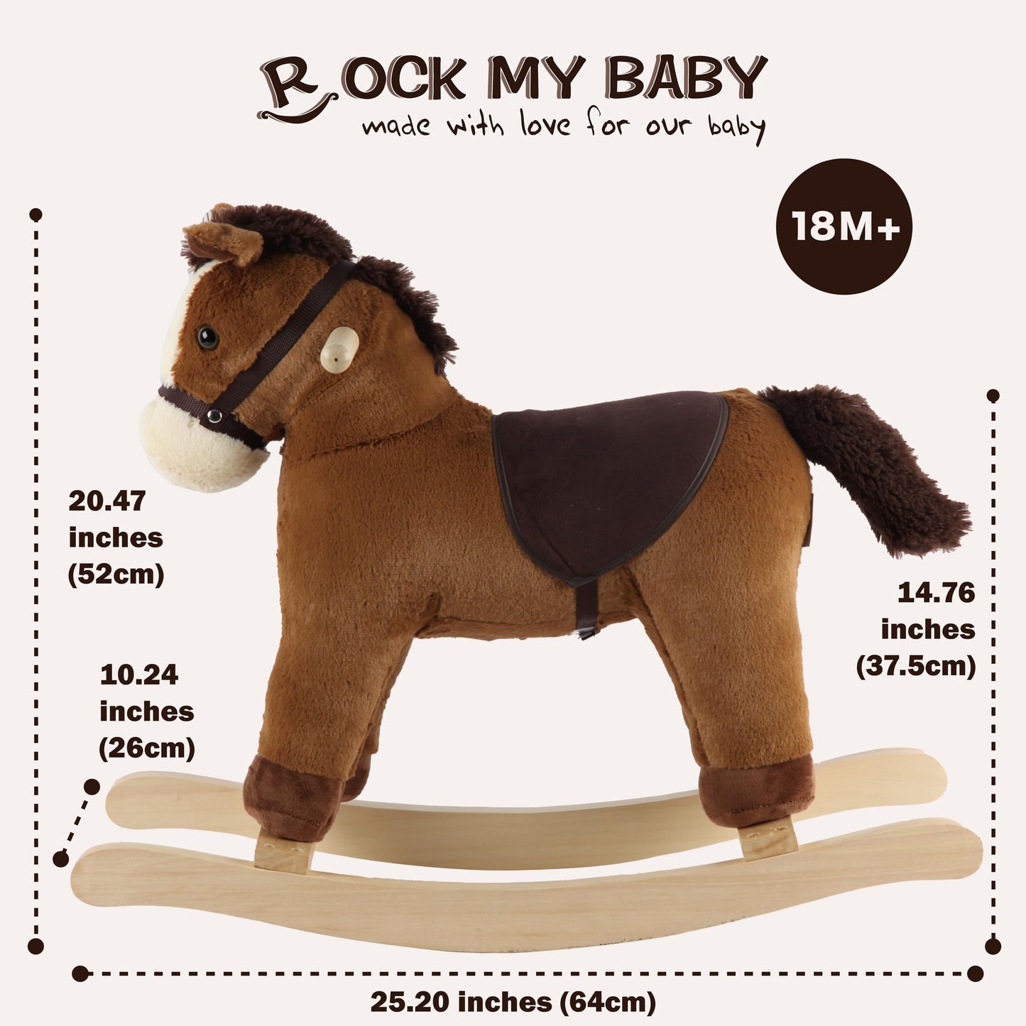 Plush Rocking Horse, Soft Filling Ride on Pony, Rocking Animal, Stuffed Rocker for Kids 18 Months and up (Dark Brown)