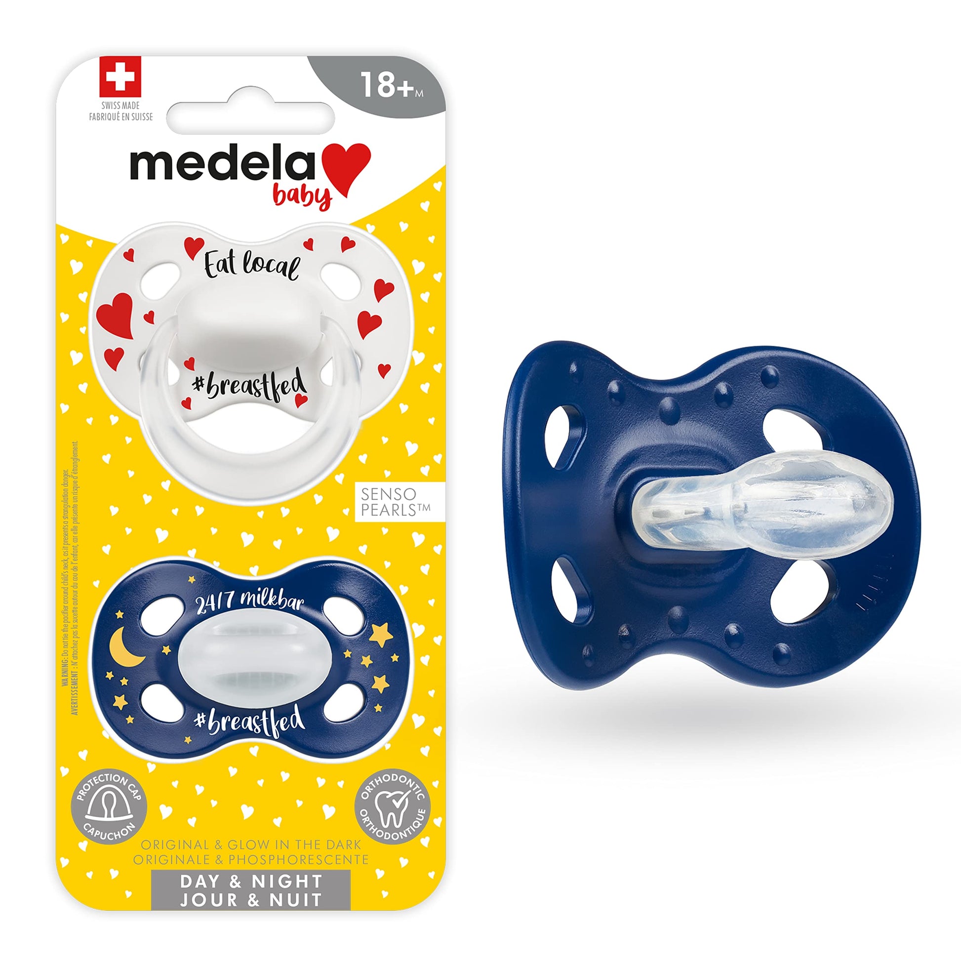Medela Baby Pacifier | Day and Night Glow in The Dark | 18+ Months | 2-Pack, Lightweight | BPA-Free | Supports Natural Suckling 