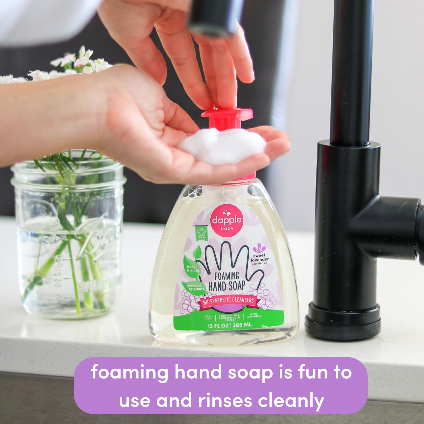 Dapple Foaming Hand Soap, Gentle Hand Wash Baby Soap, Hypoallergenic For Sensitive Skin, Powered By Plants, Lavender, 13 Fl Oz (
