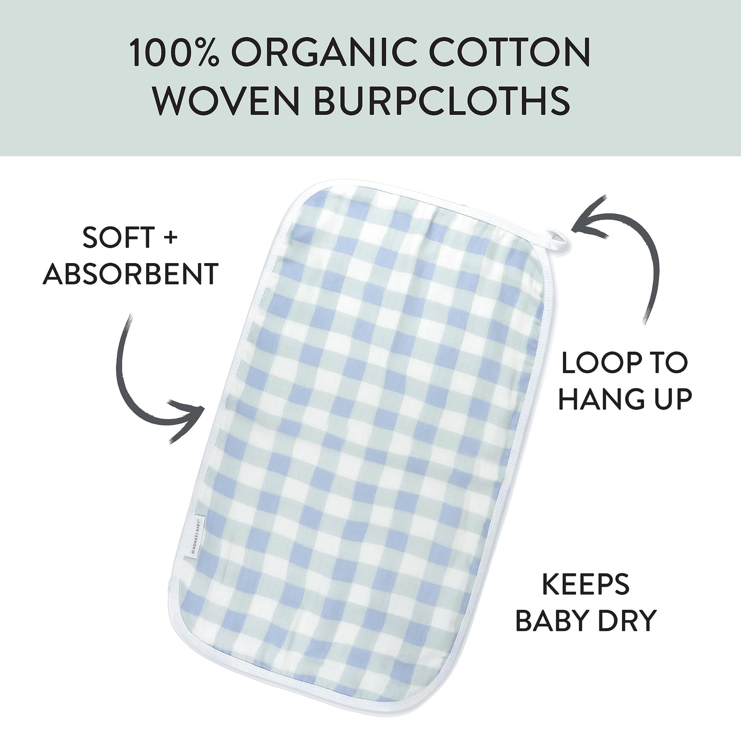 Honestbaby Organic Cotton Multi-Layer Burp Cloths Multipack, 4-Pack Blue Painted Buffalo Check, One Size