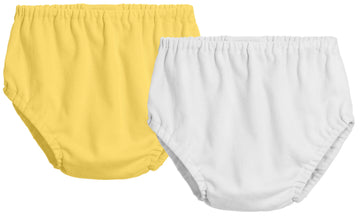 City Threads 2-Pack Baby Girls' And Baby Boys' Unisex Diaper Covers Bloomers Soft Cotton, White/Yellow, 0/3 M
