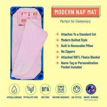 Wildkin Kids Modern Nap Mat With Reusable Pillow For Boys & Girls, Perfect For Elementary Sleeping Mat, Features Elastic Corner
