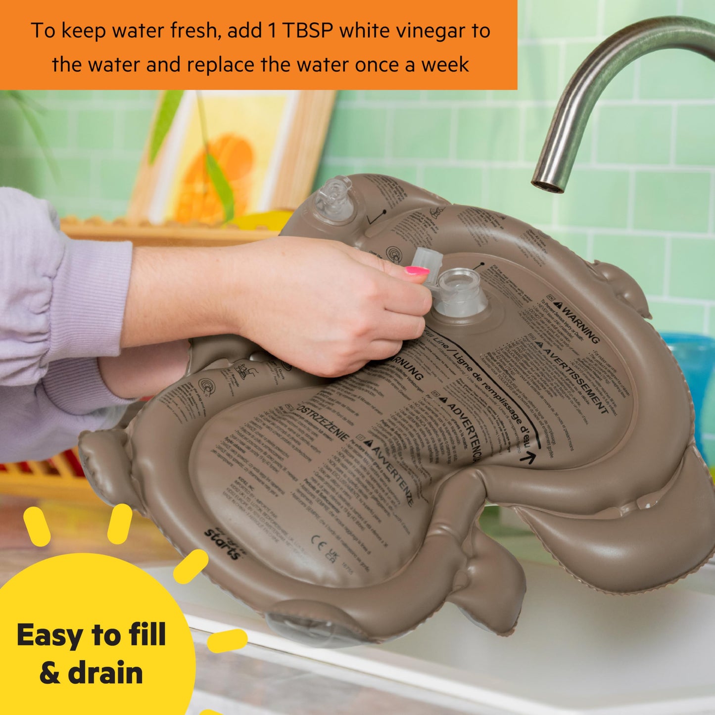 Bright Starts Hungry Monkey Tummy Time Water Mat, Baby Play Mat, Inflatable Sensory Toy For Infants Age 0-6 Months