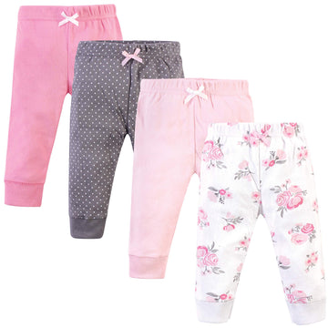 Hudson Baby Unisex Baby Cotton Pants And Leggings Basic Pink Floral, 9-12 Months