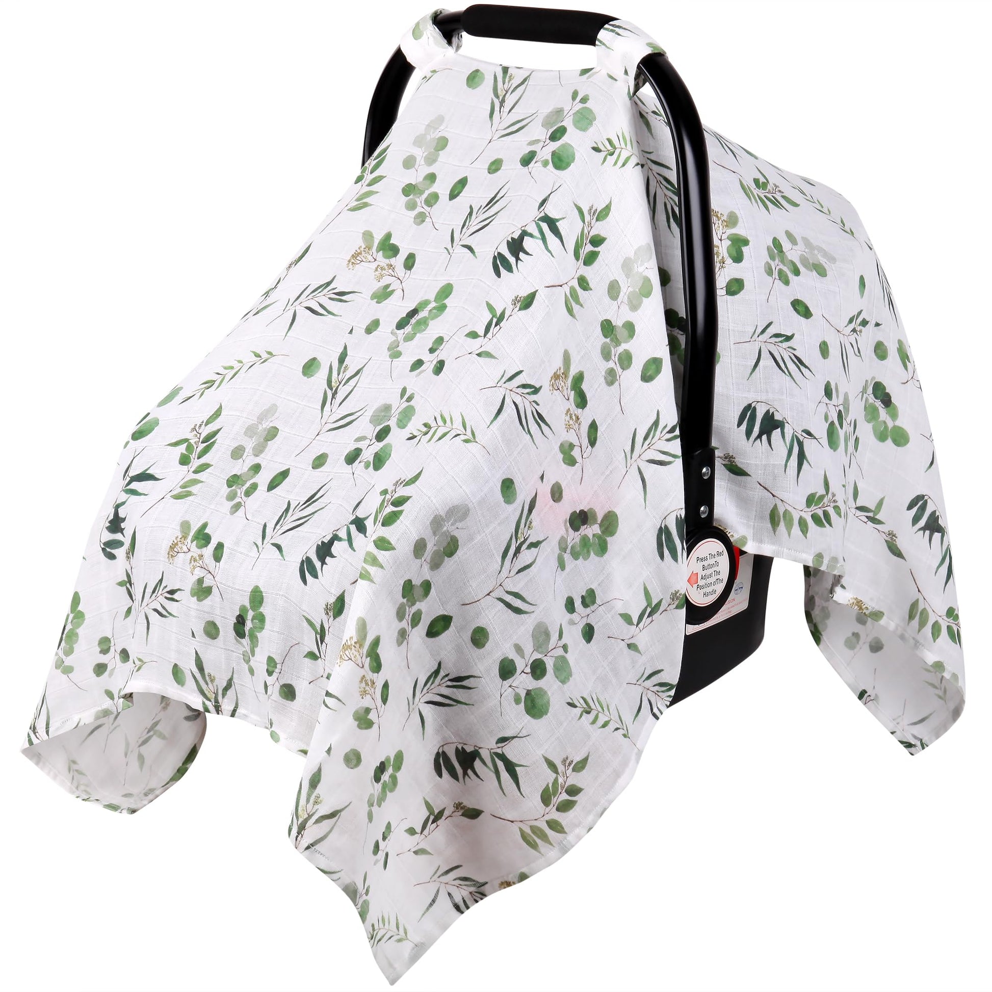 Rquite Car Seat Cover for Girl Boy, Muslin Cotton Infant Car Seat Canopy, Breathable Baby Carrier Cover, Summer Stroller Sun Sha
