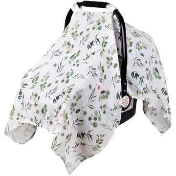 Rquite Car Seat Cover for Girl Boy, Muslin Cotton Infant Car Seat Canopy, Breathable Baby Carrier Cover, Summer Stroller Sun Sha