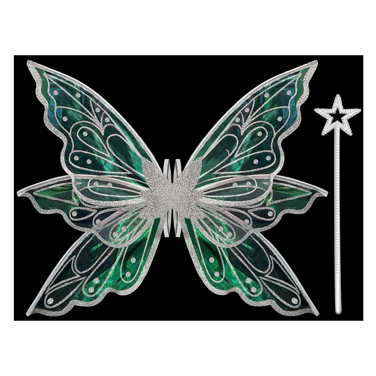 Quescu Fairy Wings For Girls Women,Butterfly Wings For Adults,Sparkle Angel Wings Halloween Costume Dress Up Party Favor (Silver