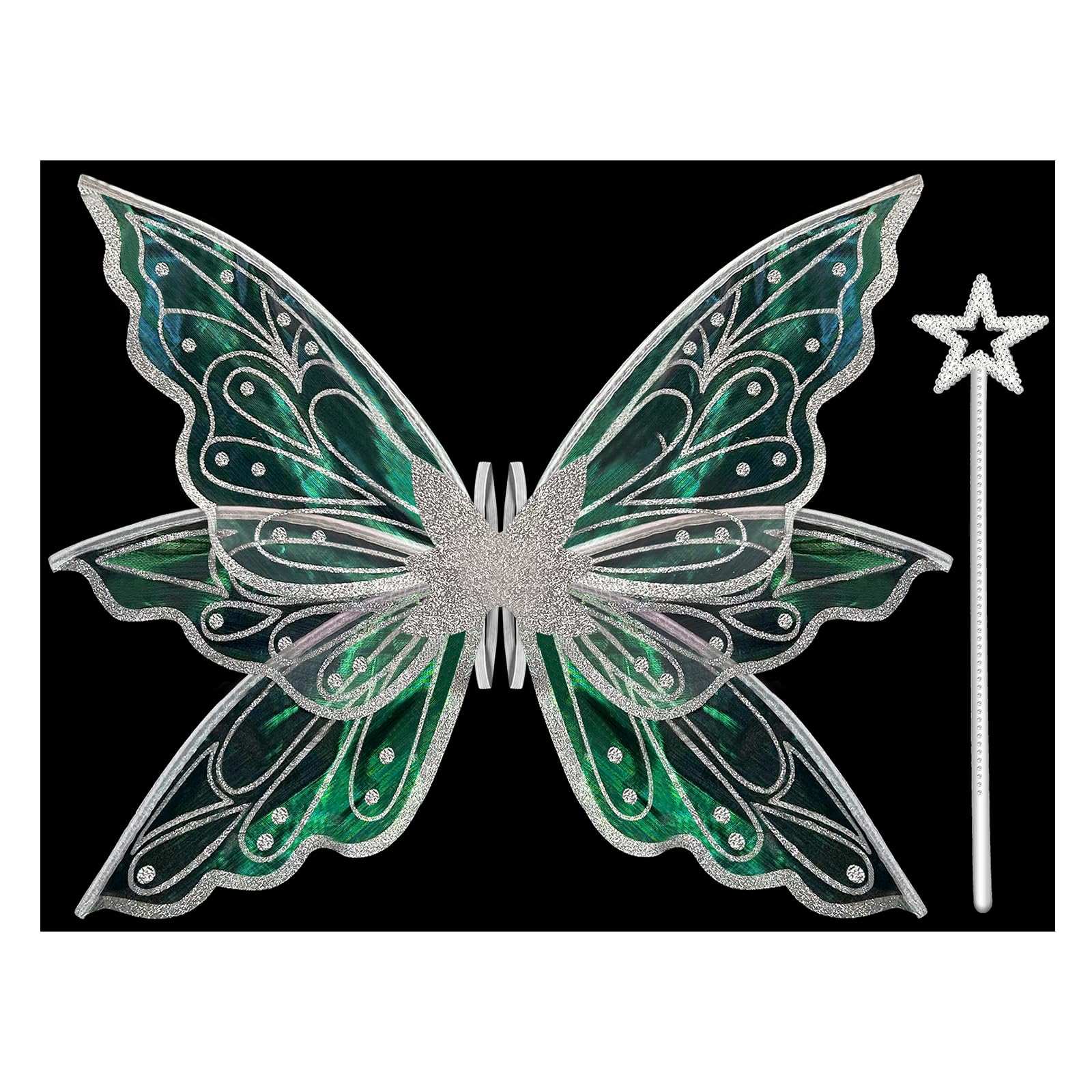 Quescu Fairy Wings For Girls Women,Butterfly Wings For Adults,Sparkle Angel Wings Halloween Costume Dress Up Party Favor (Silver