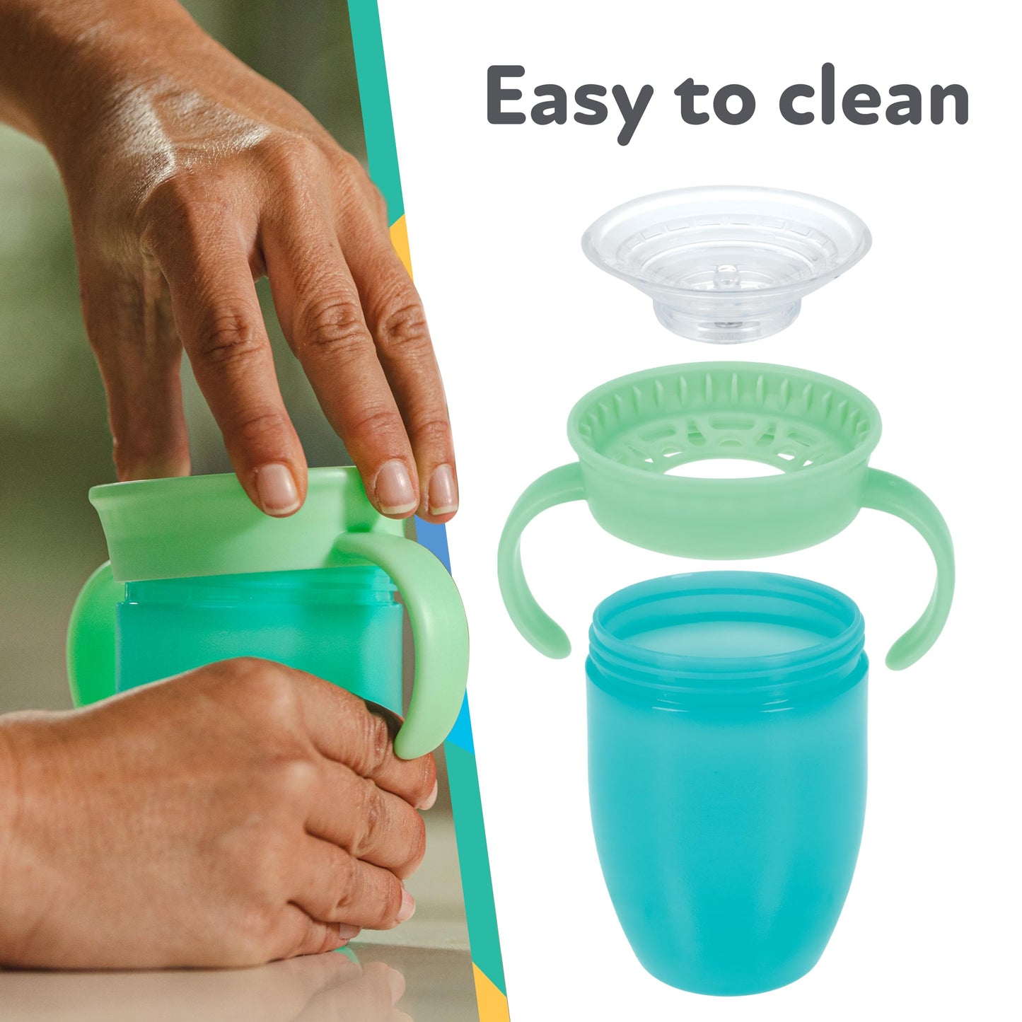 Nuby Wonder Cup With 360 Smart Edge Silicone Rim - Two-Handle Design - (2-Pack) 5 Oz - Pink/Aqua