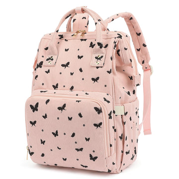 Yusudan Corduroy Diaper Bag Backpack for Baby Girls Boys, Women Large Nappy Bags for Mom (Pink Corduroy Butterfly)