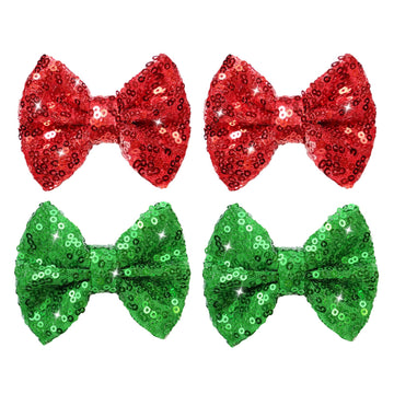 Christmas Hair Bows Clips Green Sequins Alligator Hair Clips Bows For Girls Red Glitter Barrettes Little Bow Hairpins Toddler Te