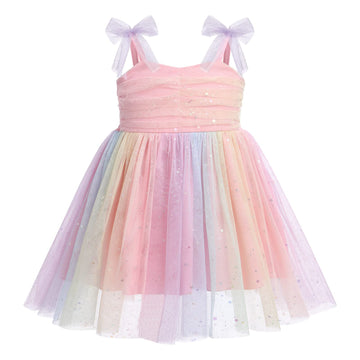 Baby Girls Sequin Rainbow Tutu Dress Summer Sleeveless Tulle Princess Birthday Party Dresses Toddler Little Girl First Communion
