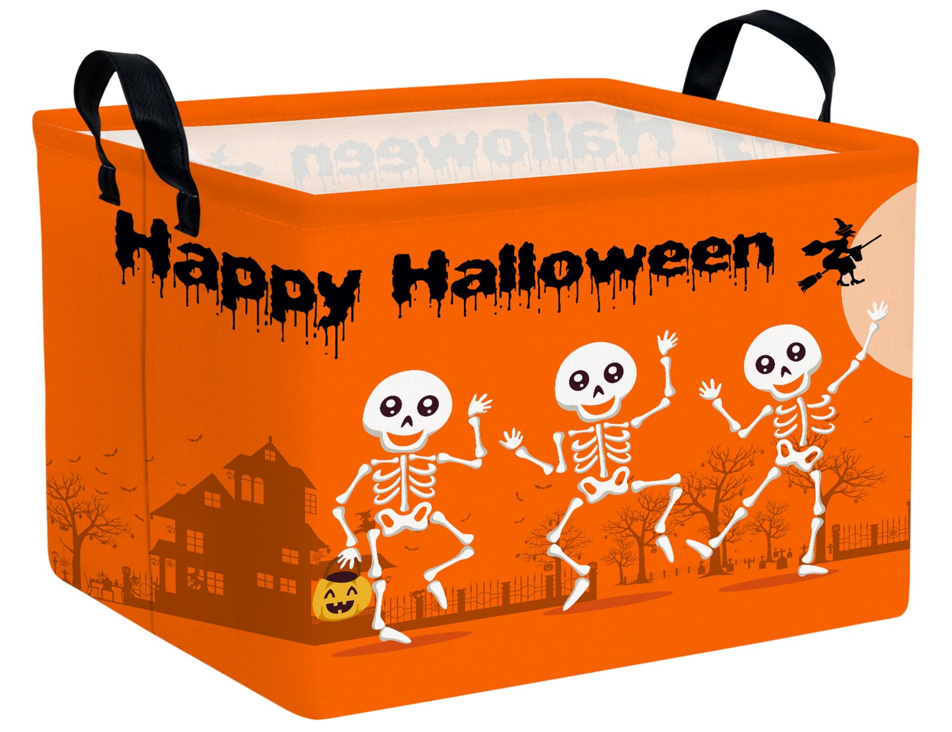 BOOHIT Large Halloween Themed Candy Gift Boo Basket for Kids Baby Personalized Adults Storage Bin Fall Decor(Orange Dance Skelet