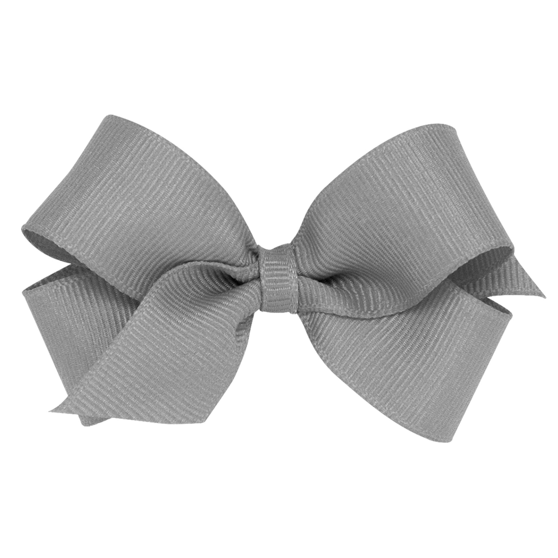 Wee Ones Girls' Classic Grosgrain Hair Bow With Plain Wrap Center On A Weestay Hair Clip, Handmade, Mini Sized Bow, Gray