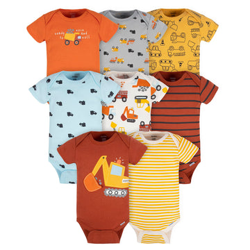 Gerber Baby Boys 8-Pack Short Sleeve Onesies Bodysuits Shirt, Transportation Zone, 0-3 Months US