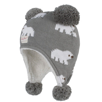 Langzhen Toddler Kids Infant Winter Hat,Earflap Knit Warm Cap Fleece Lined Beanie For Baby Boys Girls (Polar Bear - Grey, S(46-4