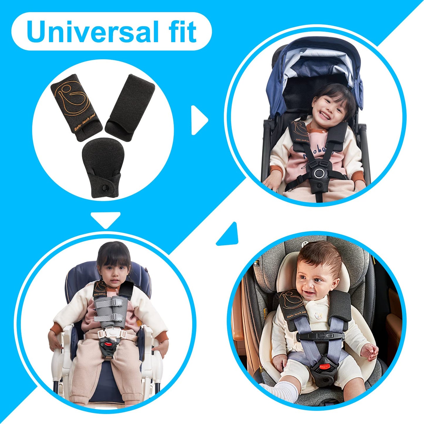 Innokids Car Seat Strap Cover Set For Baby Kids Seat Belt Covers With Crotch Pad Back Anti-Slip Design For Car Seats Pushchair S