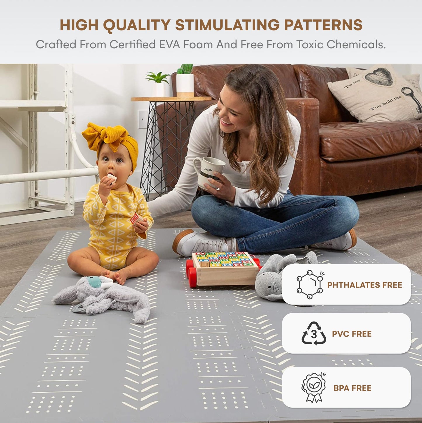 Childlike Behavior Baby Play Mat - 72X48-Inch Tummy Time Mat - 6-Piece Interlocking Foam Floor Tiles For Toddlers - Soft Waterpr
