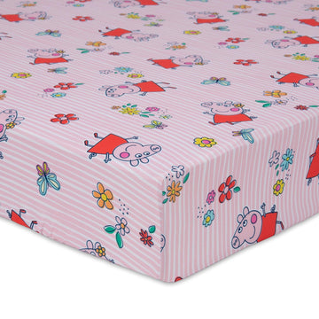 NoJo Peppa Pig 2 Piece Toddler Sheet Set Fitted Bottom Sheet and Reversible Pillowcase, Pink and White