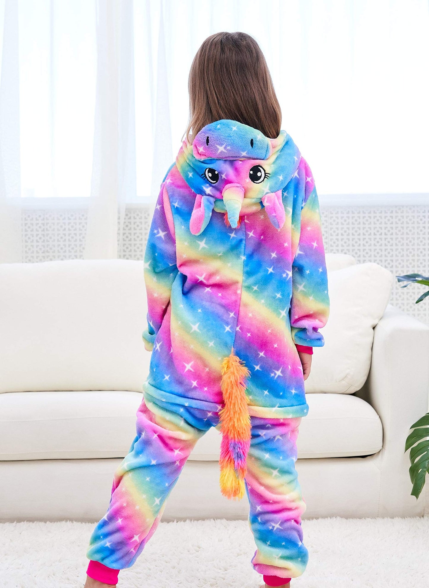 Chetosho Unicorn Hooded Onesie Girls Halloween One Piece Kids Costume (Oblique Stripe Starry Blue 7-8 Years)