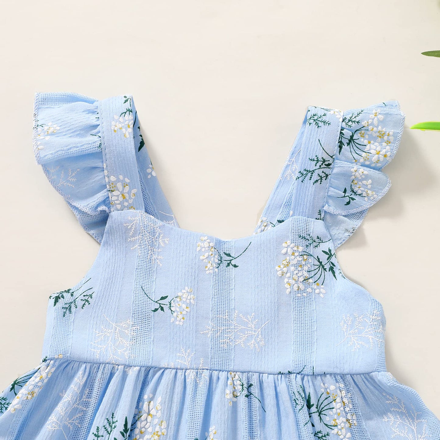 Younger Tree Toddler Girls Outfits Floral Flutter Sleeve Princess Dress Summer Clothes Line Skirts For Girls(12-18 Months,Blue F