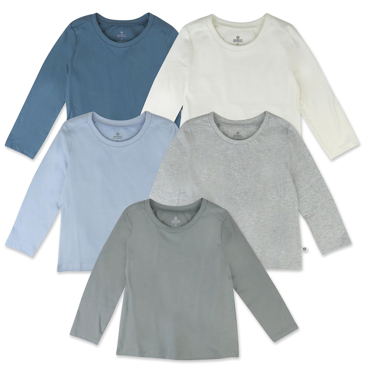 Honestbaby Multipack Long Sleeve T-Shirts Tee 100% Organic Cotton Infant Baby, Toddler, Little Kids, Girls, Unisex, Prep School