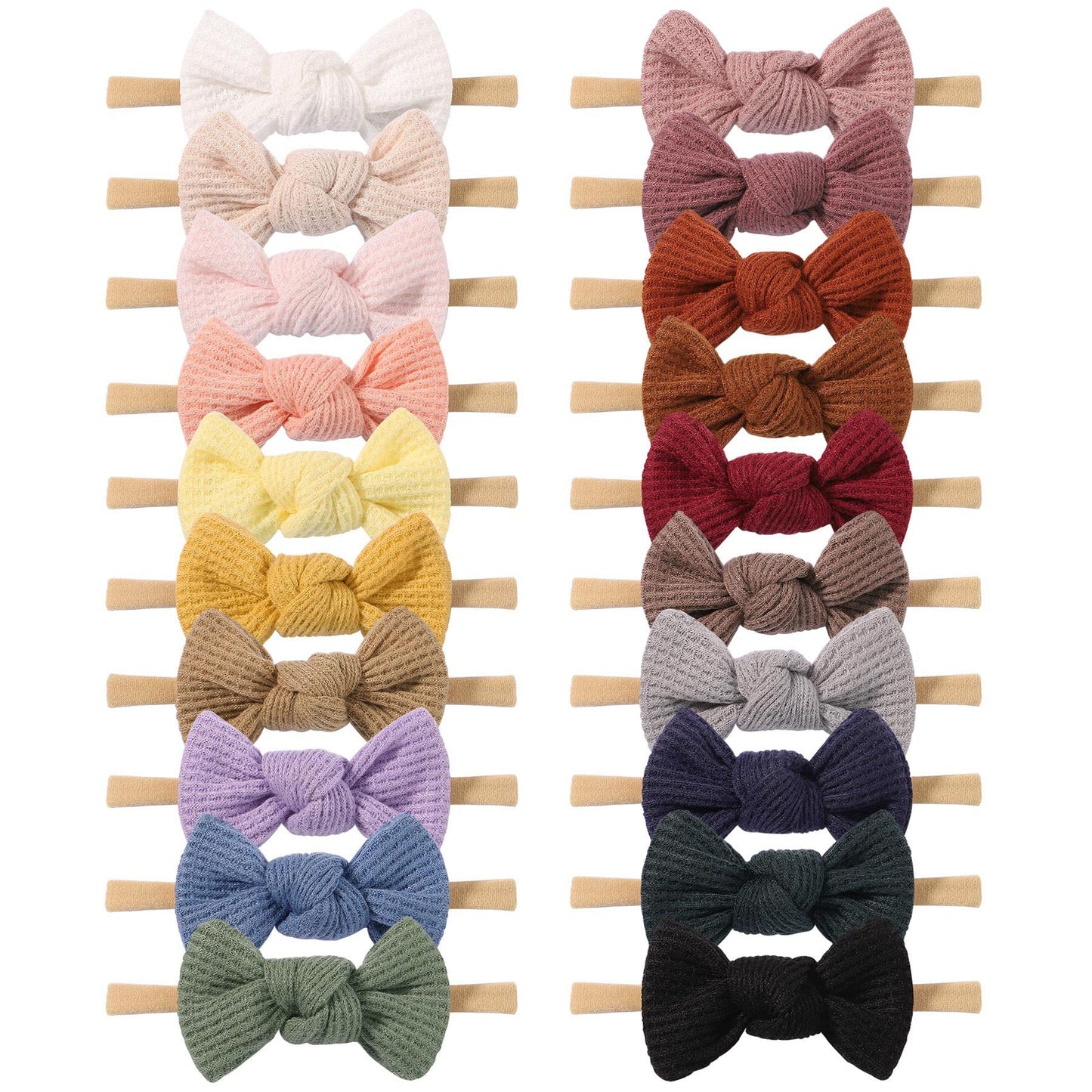 Jollybows 20Pcs 3.2' Baby Girls Waffle Headbands Hair Bows Stretchy Nylon Hairbands For Newborn Infant Toddler Hair Accessories