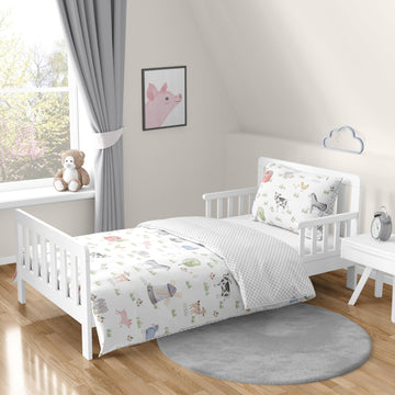 Sweet Jojo Designs Farm Animals Boy Girl Toddler Kid Childrens Comforter Bedding Set - 5 Pieces Comforter, Sham And Sheets - Wat