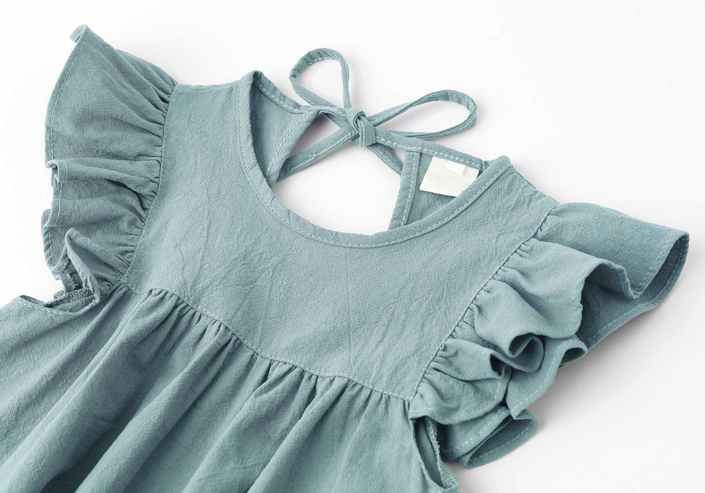 Lyxiof Toddler Baby Girl Cotton Linen Dress Ruffle Sleeve Halter Sleeveless Kids Casual Beach Dresses Blue Green 110Cm