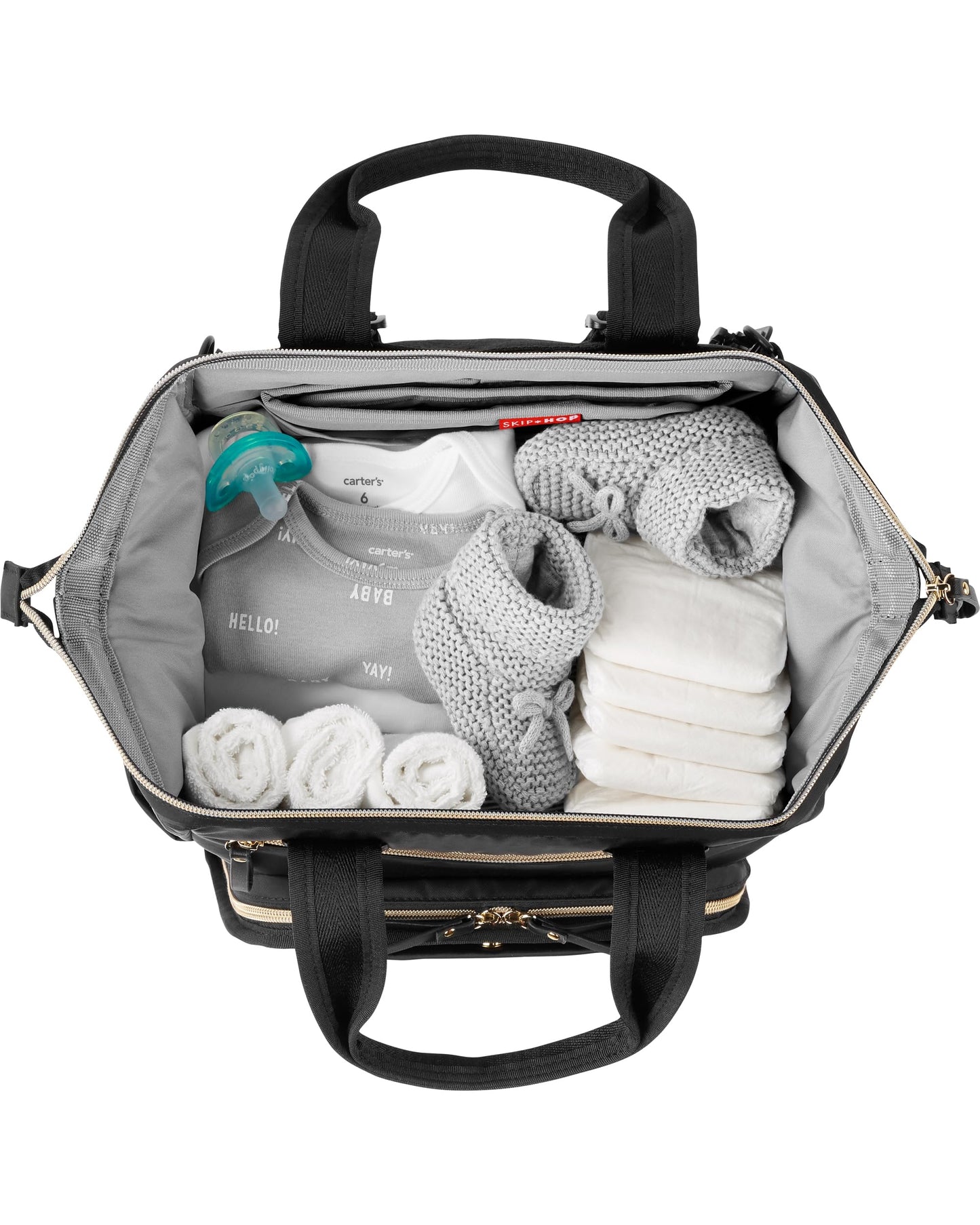 Skip Hop Diaper Bag Backpack: Mainframe Large Capacity Wide Open Structure With Changing Pad & Stroller Attachement, Black With