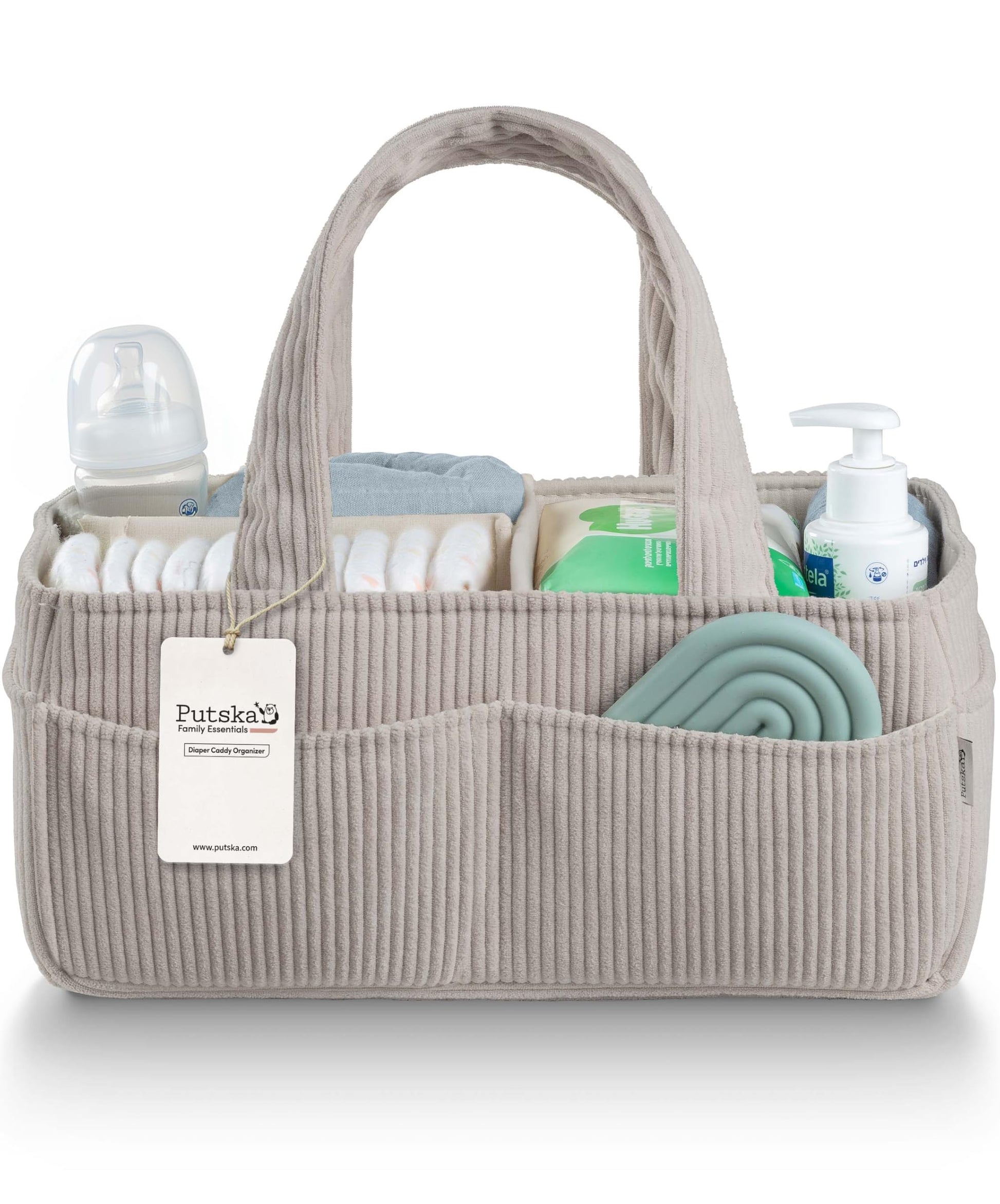 PUTSKA Baby Diaper Caddy Organizer for Changing Table - Stylish Nursery Storage Basket, Newborn Essentials, Baby Shower Gifts an