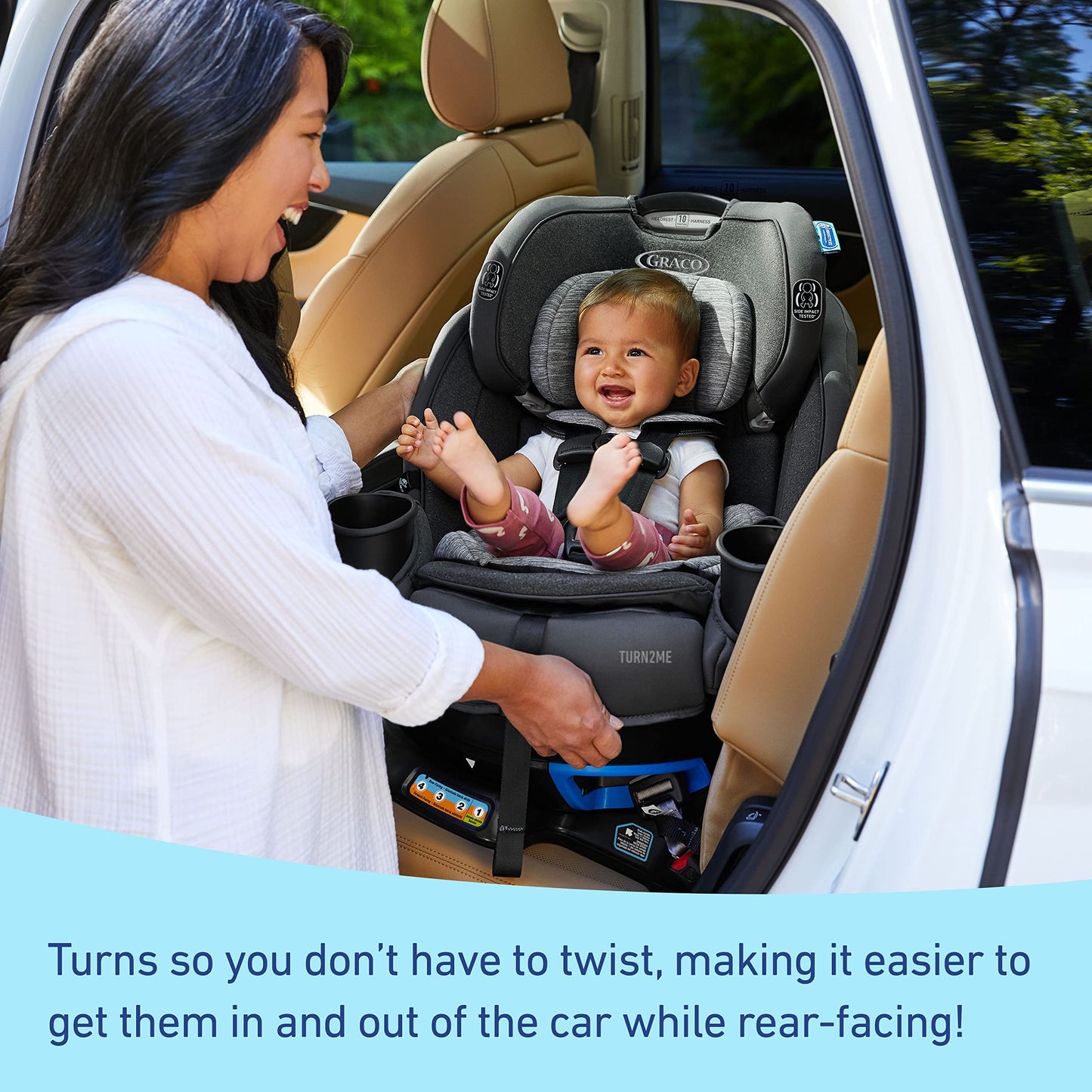 Graco Turn2Me 3-in-1 Convertible Car Seat, Rotating Seat feature, with Rear-Facing, Forward-Facing and Highback Booster options