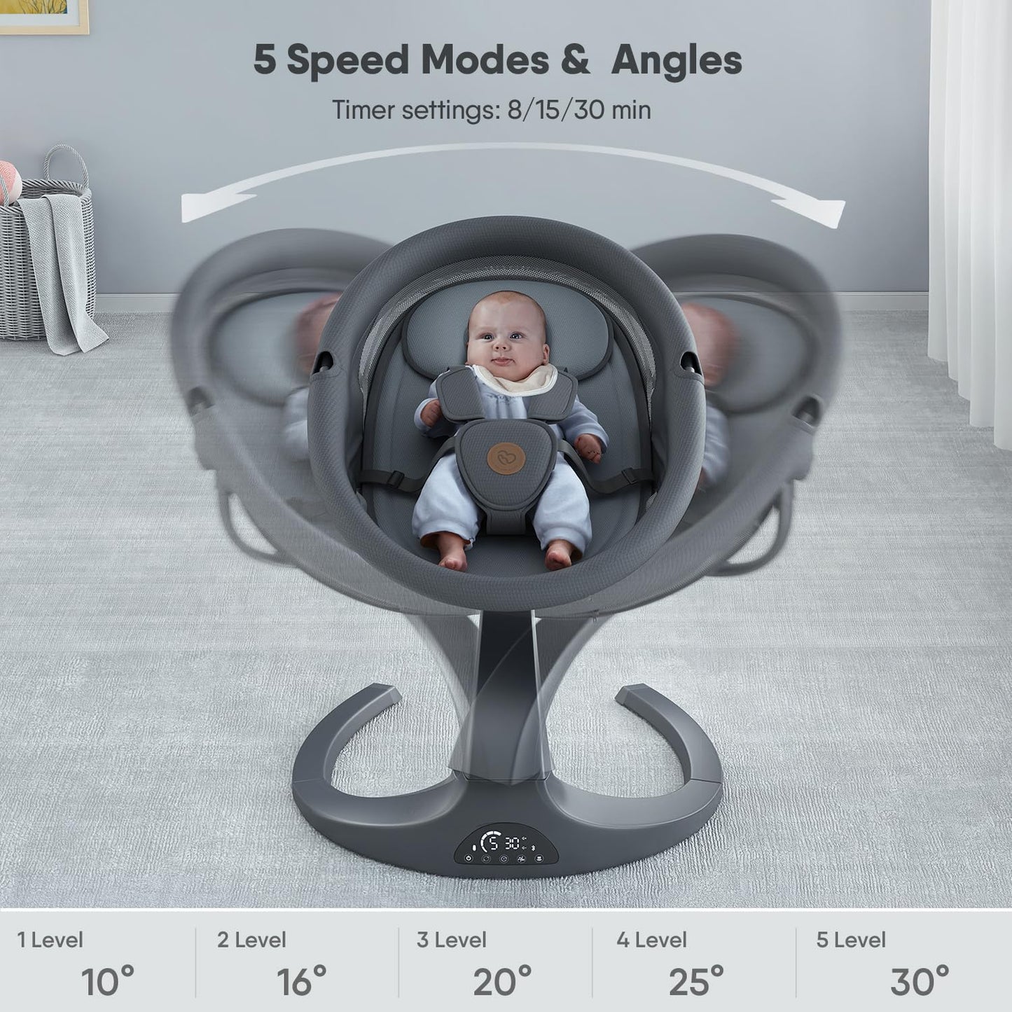 Baby Swings For Infants, Obee Odee Baby Swing, Infant Swing With 5 Speeds, 12 Lullabies, Portable Baby Swing, 360 Rotating Seat,