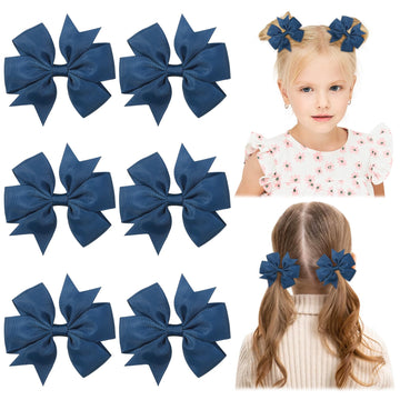 Choicbaby 3 Inches Hair Bows For Girls Navy Blue Grosgrain Ribbon Pinwheel Hair Bows Clips Toddler Bows Hair Clips For Birthday
