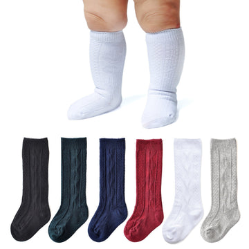 Epeius Unisex-Baby 6 Pair Pack Seamless Cable Knit Knee High Socks Infant Boys/Girls Uniform Stockings For 3-6 Months