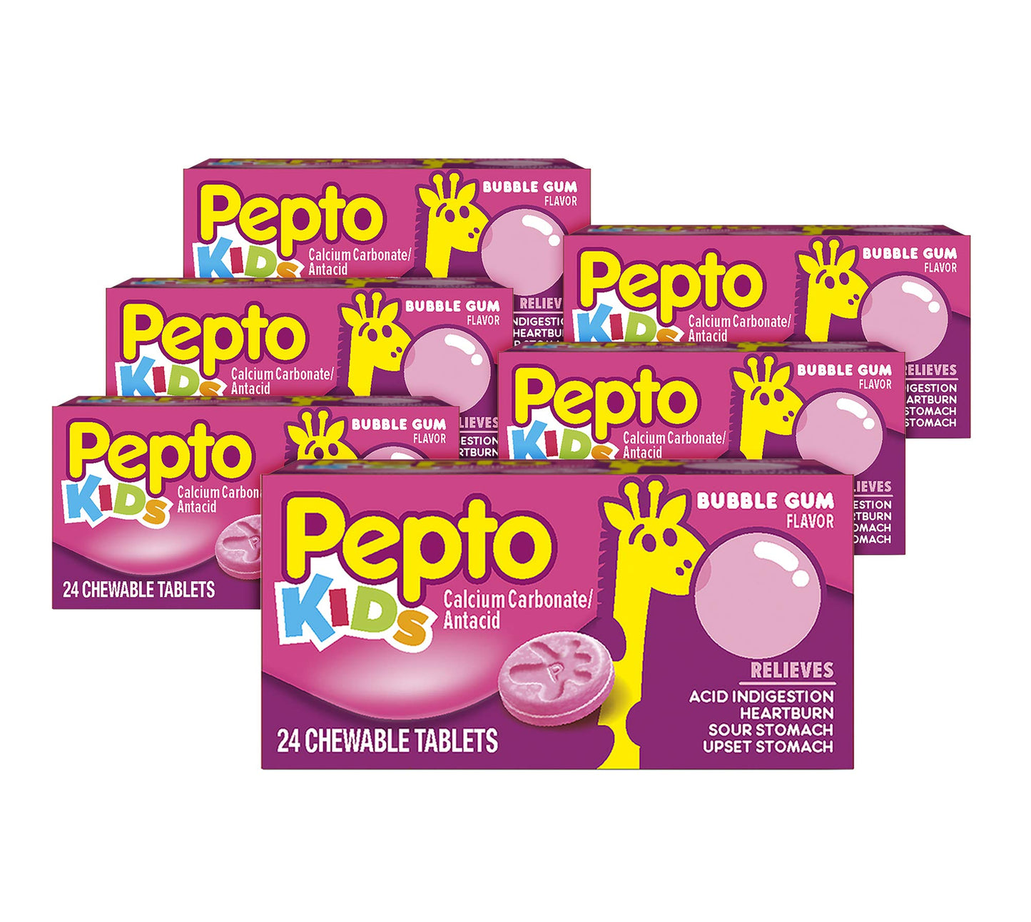 Pepto Bismol Kids Chewable,Calcium Carbonate/Antacid,Relives Acid Indigestion,Heartburn,Sour Stomach,Upset Stomach,Bubble Gum Fl