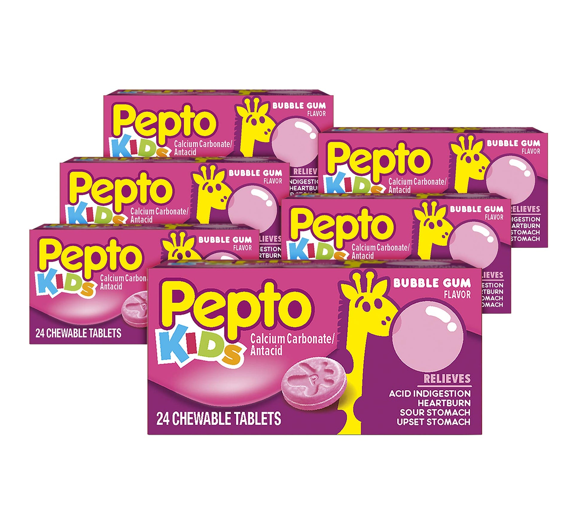 Pepto Bismol Kids Chewable,Calcium Carbonate/Antacid,Relives Acid Indigestion,Heartburn,Sour Stomach,Upset Stomach,Bubble Gum Fl