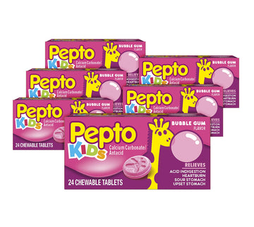 Pepto Bismol Kids Chewable,Calcium Carbonate/Antacid,Relives Acid Indigestion,Heartburn,Sour Stomach,Upset Stomach,Bubble Gum Fl