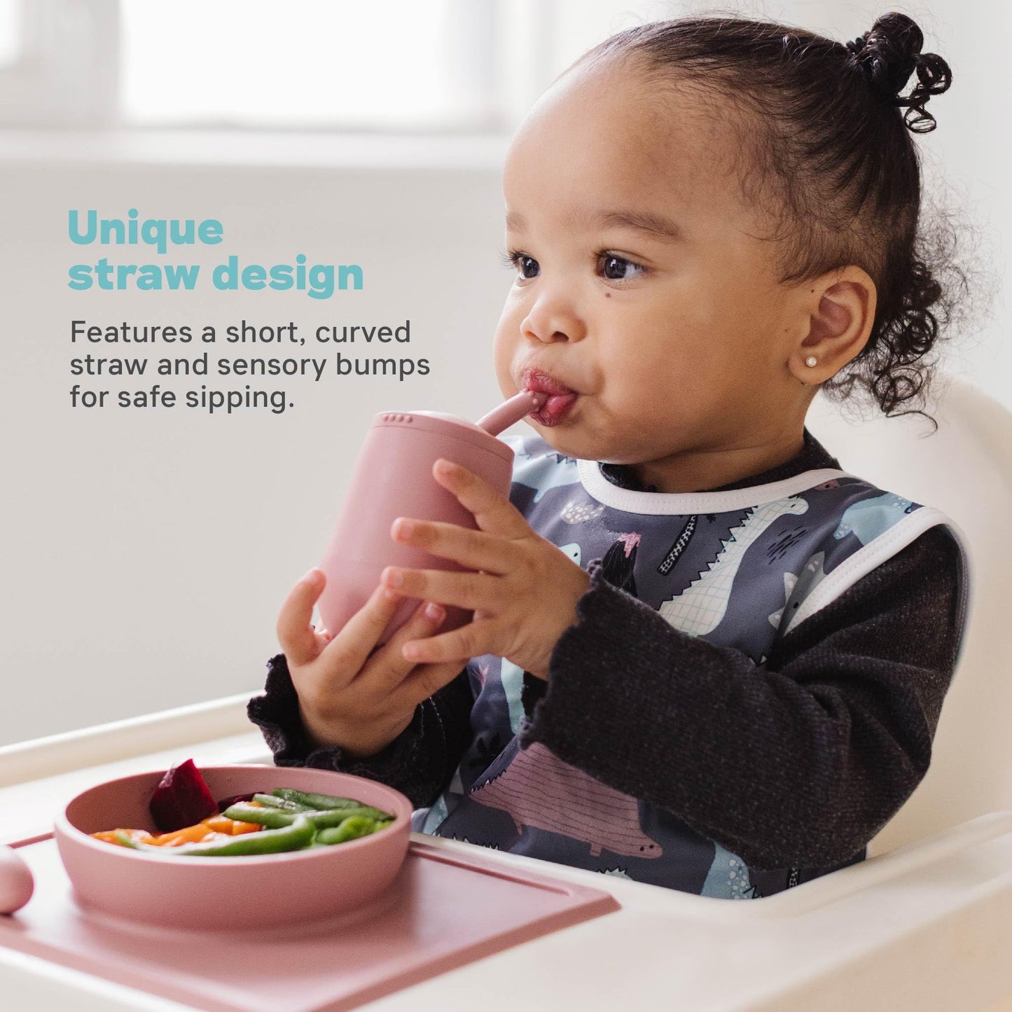 Ezpz Mini Cup + Straw Training System - 9 Months+ (Blush) - 100% Silicone Training Cup For Infants + Toddlers - Designed By A Pe