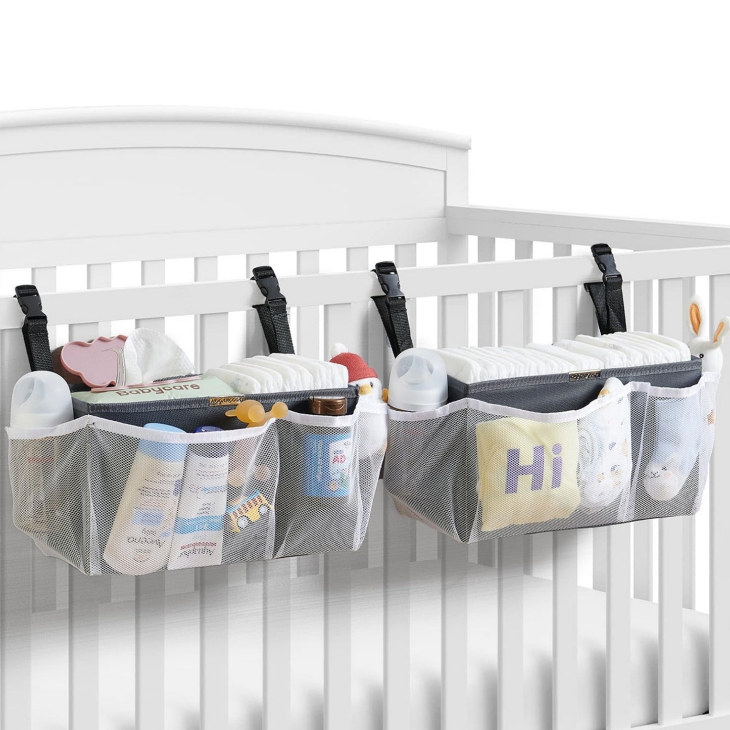 Diaper Caddy Organizer for Crib, 2-Pack Hanging Diaper Stacker Nursery Storage Bags - Large Capacity for Baby Essentials - Hold 