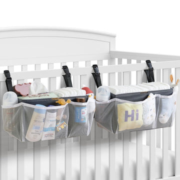 Diaper Caddy Organizer for Crib, 2-Pack Hanging Diaper Stacker Nursery Storage Bags - Large Capacity for Baby Essentials - Hold 